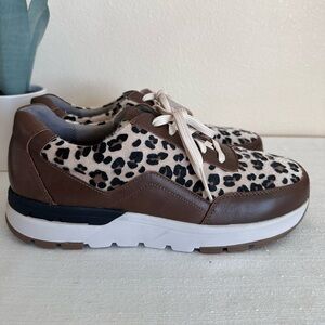 New ROCKPORT Works Cheetah Brown Leather Calf Hair Steel Toe Shoes Women’s 10.5W